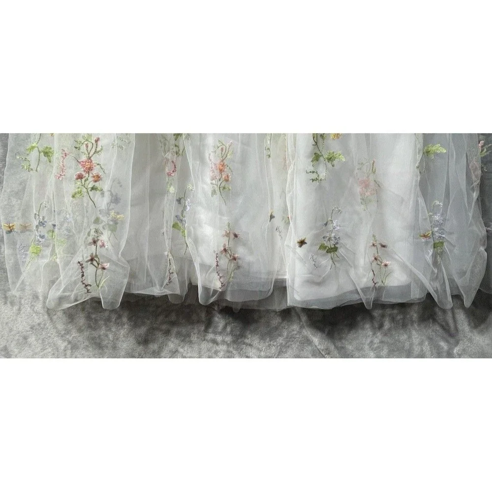White Multicolor Floral Embroidered Tulle Satin Gown Dress Size 24W Sleeveless - Picture 8 of 13